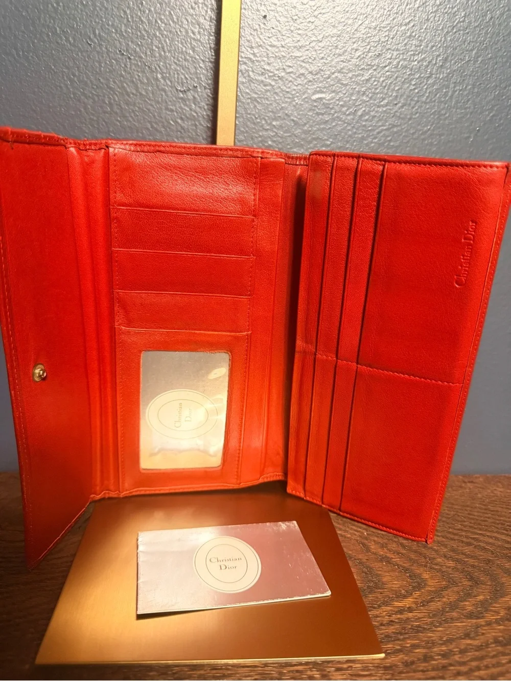 Dior Red Quilted Leather Wallet with Gold CD Emblem